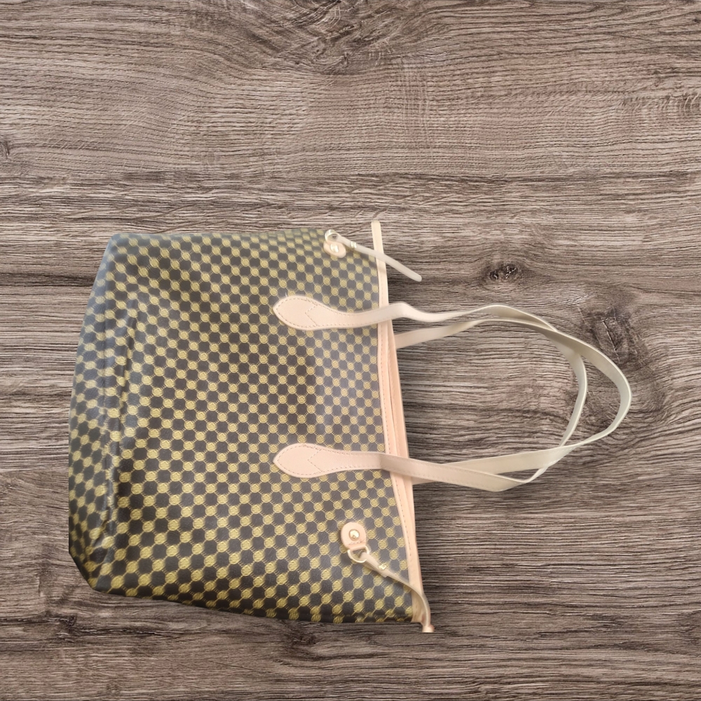 Checkered Tote Bag - Cream and Brown
